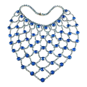 Vintage Dominique Bib Necklace Blue Rhinestones