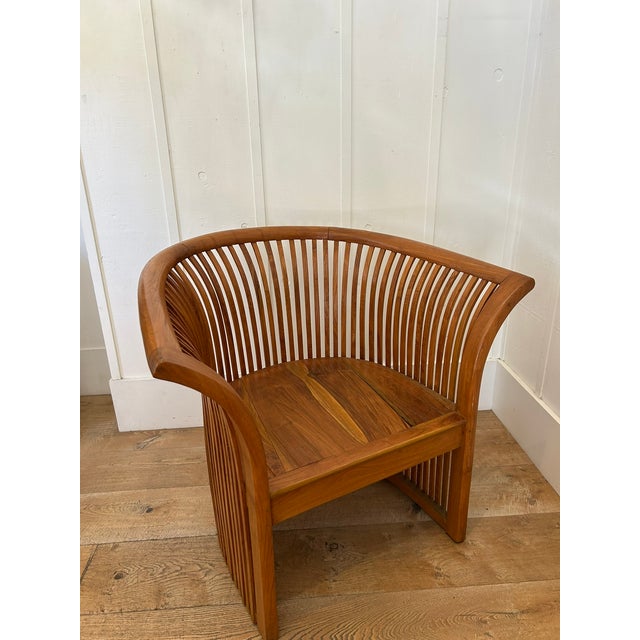 Mid-Century Modern Vintage Curved Slat Teak Wood Lounge Chair For Sale - Image 3 of 11