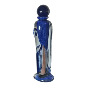 Vintage Jean Claude Novaro Large Mouth-Blown Art-Glass Bottle With Stopper in Blue and Salmon