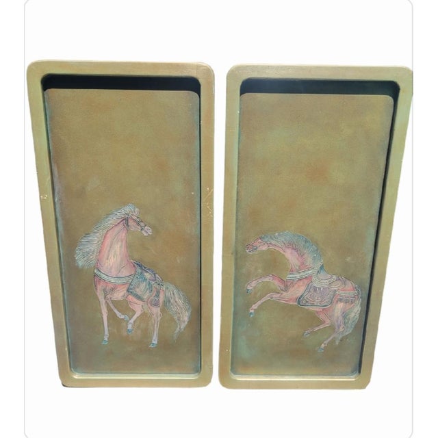 A pair of very unique carved horses solid wood wall art decor. The wall plaques are made of solid wood with carved horses....