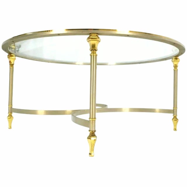 Carlo Jensen 1960s Exquisite Italian Mid Century Modern Round Chrome Brass Glass Top Coffee Table For Sale - Image 4 of 8
