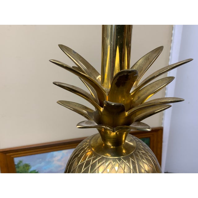 1970s Brass Pineapple Lamp with Wooden Base | Chairish