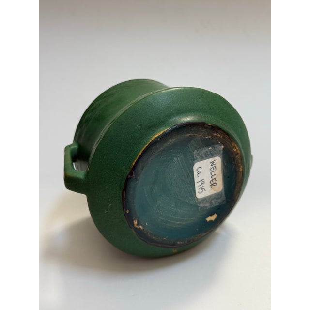 Ceramic Early 20th. C. Weller Pottery Matte Green Arts & Crafts Handled Vessel For Sale - Image 7 of 11