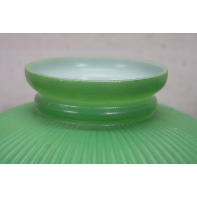 Green Antique Green Ribbed Glass Chandelier Oil Lamp Shades 11" - a Pair For Sale - Image 8 of 12