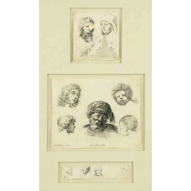 Stefano Della Bella, Study of Faces, Original Etching, 17th-Century For Sale - Image 4 of 4
