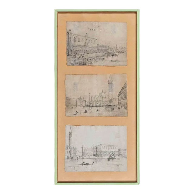 Unknown, Venice Landscapes, 19th Century, Pencil Drawing, Framed For Sale