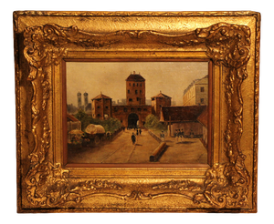 F. Martin, Street Scene at the Isartor in Munich, Early 19th Century, Oil on Canvas, Framed