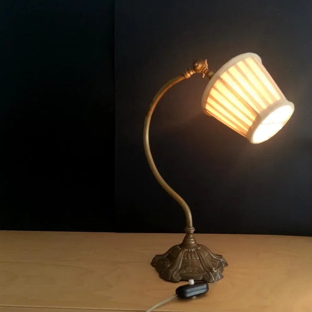 Antique French Brass Swan Neck Table Lamp, 1920s For Sale - Image 6 of 12