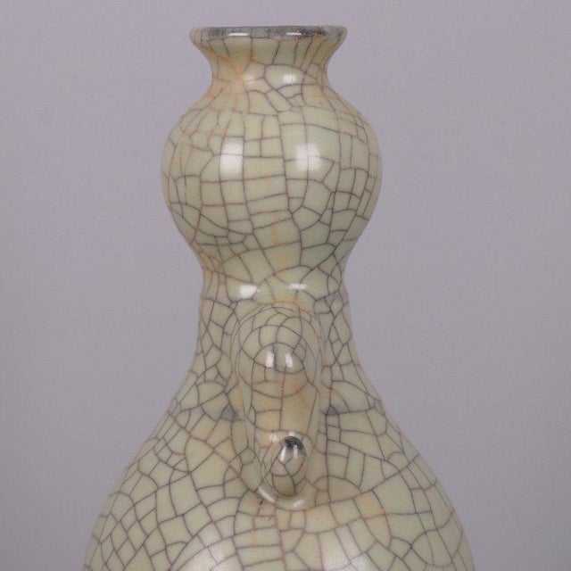 Celadon Chinese Ceramic Vase Ge Ware Crackle Glaze Celadon Double Ears Vase For Sale - Image 8 of 9