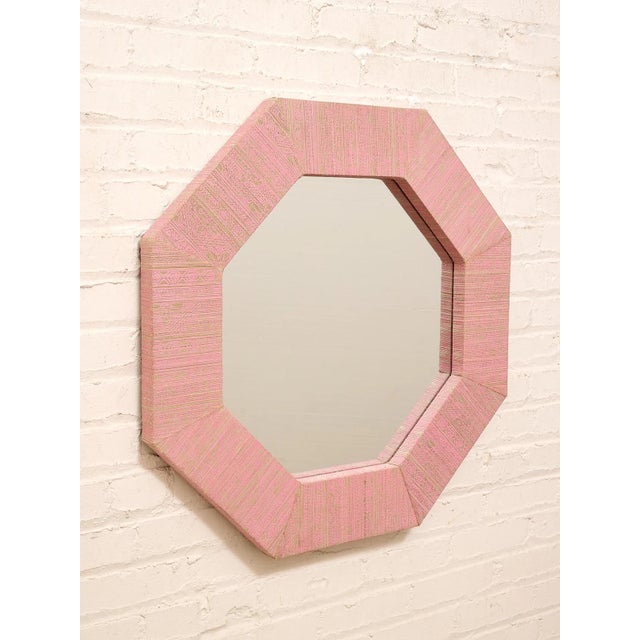 Postmodern Vintage Postmodern Octagonal Mirror With Pink Textile Frame For Sale - Image 3 of 8