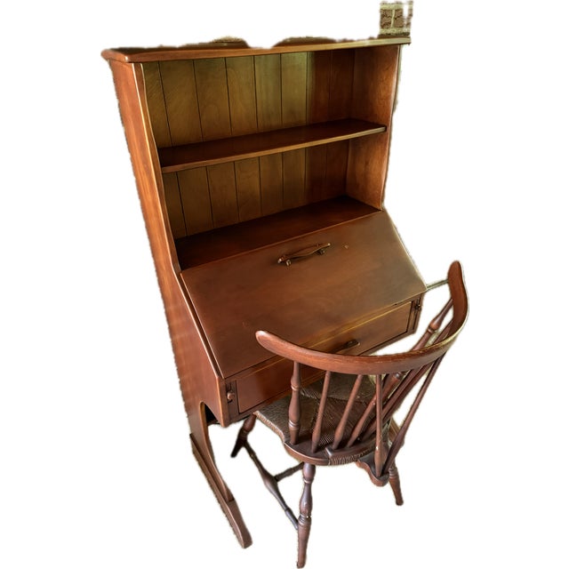 Farmhouse Cushman Colonial Creations Maple Secretary Desk #1012 and Chair #7041 Mid-Century For Sale - Image 3 of 15