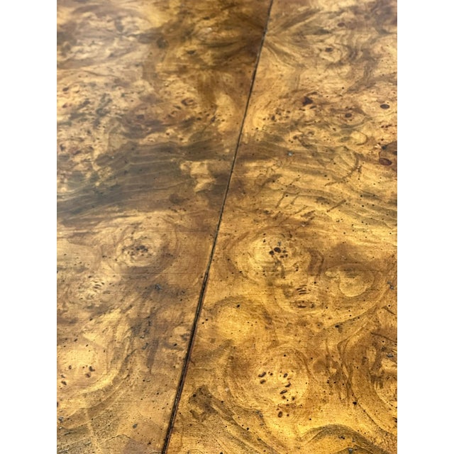 Mid 20th Century Impressive Regency Burled Fruitwood Pedestal Center Table With Gilded Dolphin Base For Sale - Image 12 of 14