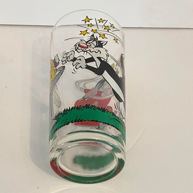 Red 1976 Warner Bros. Looney Tunes Granny, Tweety Bird, and Sylvester the Cat "Interaction" Series Collector Glass For Sale - Image 8 of 8