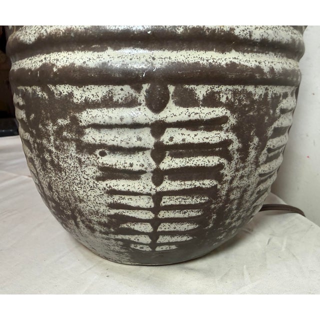 Antique Handmade Brutalist Black Gray Terracotta Pottery Electric Table Lamp For Sale In New York - Image 6 of 12