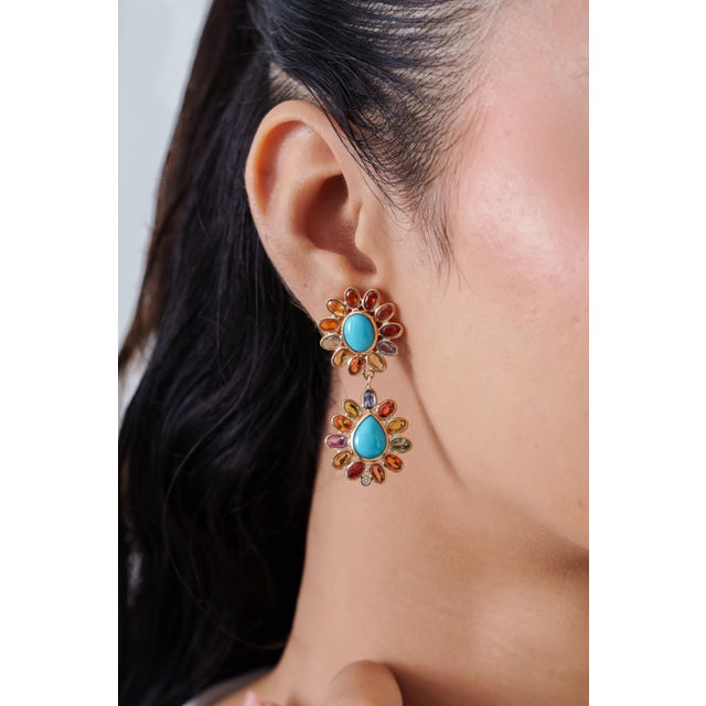 Add a vibrant touch of color to your fine-jewelry collection with these stunning 14K Gold Turquoise & Multi-Sapphire...