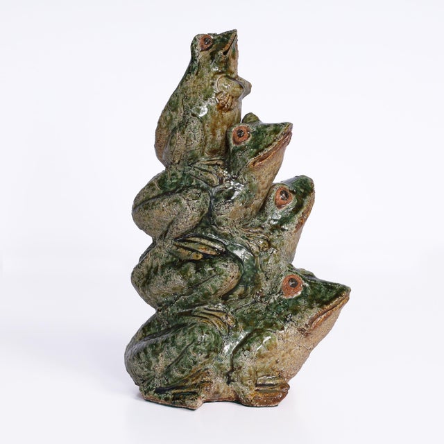 Chinese Vintage Chinese Glazed Terra Cotta Stack of Frogs For Sale - Image 3 of 8