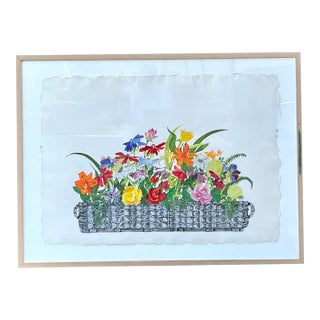 Vintage Monumental Original Watercolor Floral Bouquet on Paper For Sale