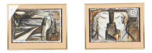 David Lewis, Faces, 2000, Gouaches, Framed, Set of 2