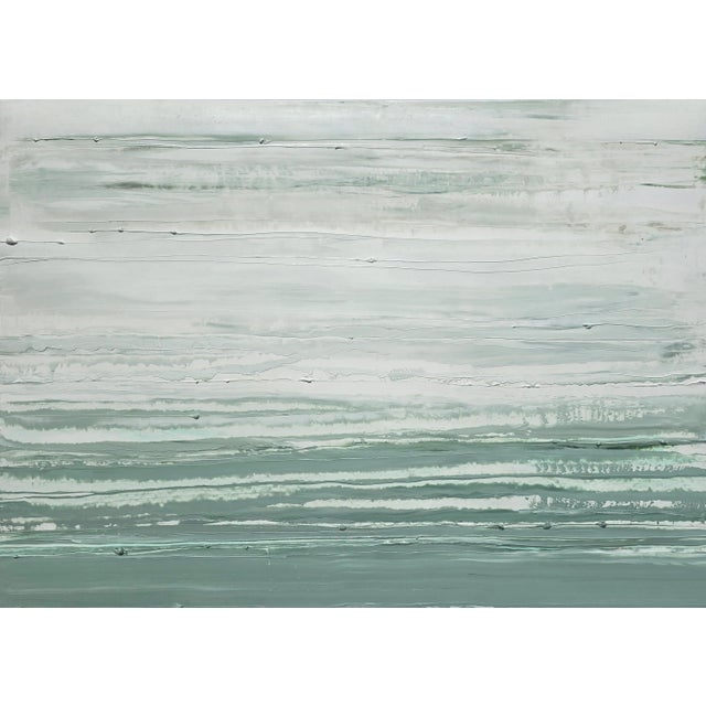 2020s 35' X 28' - 'Pacific Ocean / Palisades' - High End Shadow Box Framed Neutral Color Palette Abstract Seascape Landscape Original Oil Painting For Sale - Image 5 of 12