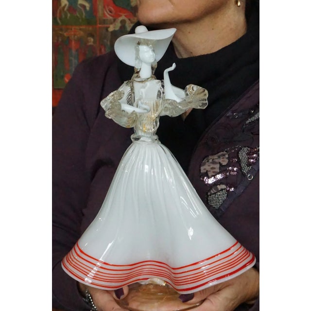 20th Century Murano Opaline Glass Sculpture of a Lady with Red and Gold Glass Paste attributed to Archimede Seguso, Italy For Sale - Image 10 of 18