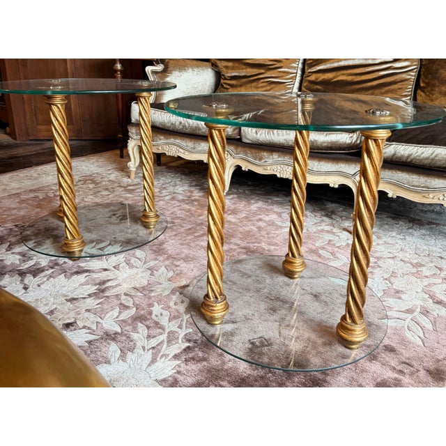 Hollywood Regency Glass and Gilt Side Tables a Pair For Sale - Image 4 of 6