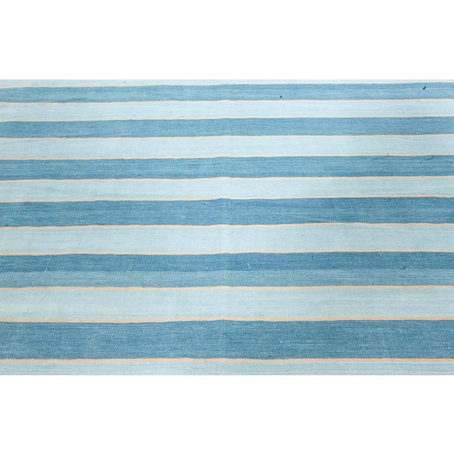 Doris Leslie Blau Vintage Indian Dhurrie Striped Blue Rug For Sale In New York - Image 6 of 8