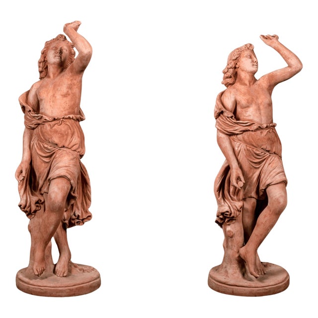 The Wealth Statues, 20th Century, Terracotta, Set of 2 For Sale