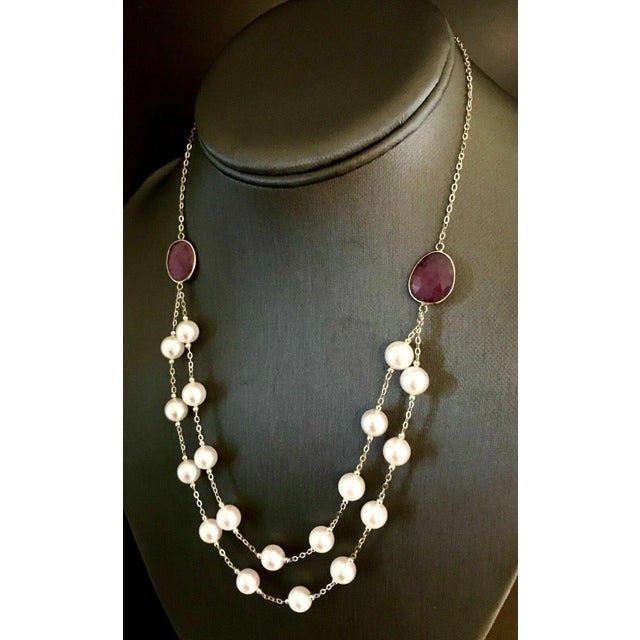 Metal Akoya Pearl Ruby Necklace 14k Gold Certified For Sale - Image 7 of 9