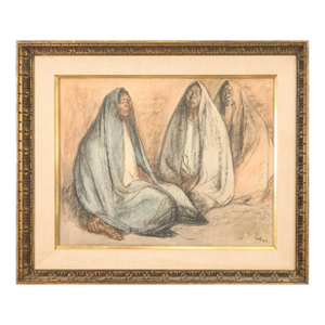 Francisco Zuniga - Untitled (Three Seated Women) Signed Pastel Drawing on Paper