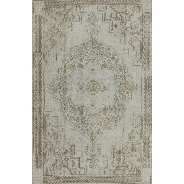 Vintage Turkish Oushak Rug in Ivory Soft Green L. Brown 5'11 X 9'4 For Sale - Image 4 of 6