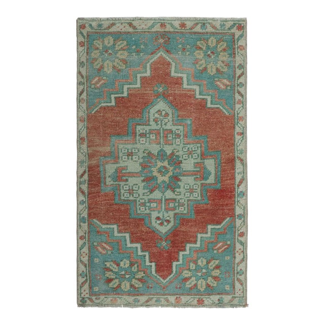 Vintage Turkish Rug in Red With Blue and White Floral Medallion | Rug & Kilim For Sale