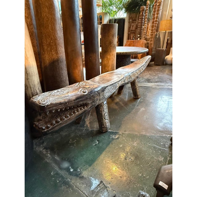 2020s Carved Wood Crocodile Log Bench For Sale - Image 5 of 5