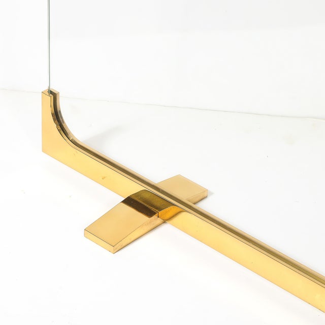 Mid 20th Century Mid-Century Sculptural Polished Brass & Glass Fireplace Screen For Sale - Image 5 of 11