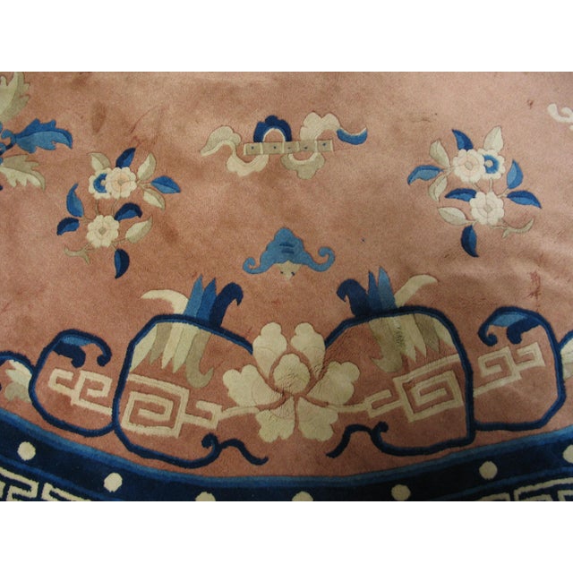 Chinoiserie 1980s Pink Rose Chinoiserie Vintage Peking Round Rug 8'2"x 8'2" Handknotted Wool Carpet For Sale - Image 3 of 6