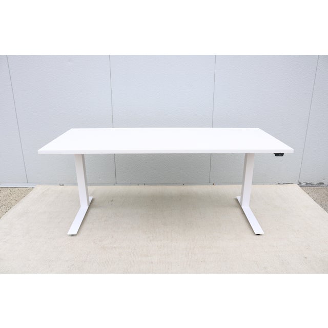 Wood Knoll K. Stand Electric Height-Adjustable Rectangle White Table Desk For Sale - Image 7 of 18