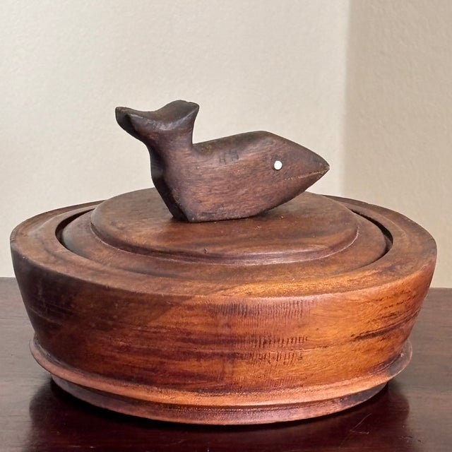 Primitive Turned Wood Trinket Box W/ Nautical Motif For Sale - Image 16 of 18