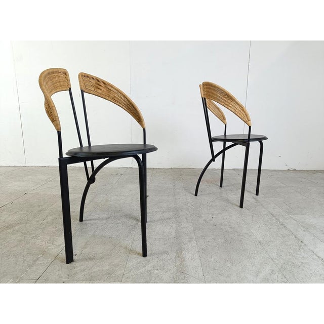 Beige Italian Postmodern Wicker and Metal Dining Chairs, 1980s, Set of 6 For Sale - Image 8 of 11