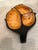 Decorative three section handmade organic shaped leaf wood bowl.