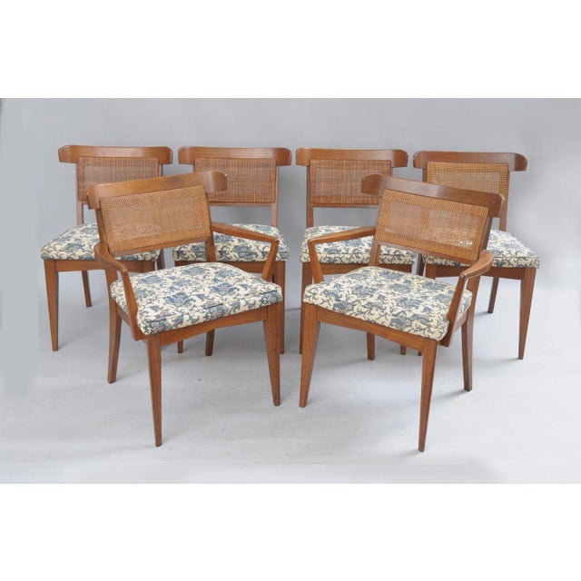 MidCentury Walnut Curved Cane Back Dining Chairs by Modern Manor Inc