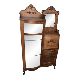 Vintage C.1960's Drop Lid Secretary Desk With Side Curio For Sale