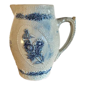 Antique American Salt Glazed Pitcher German Writing, "Drink Slowly & Much!"