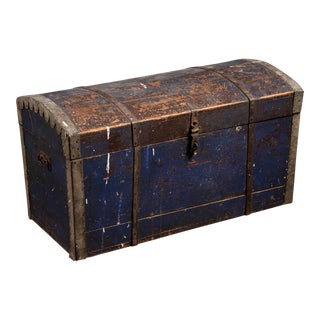 1920s Early American Chest in Navy Blue With Patina For Sale