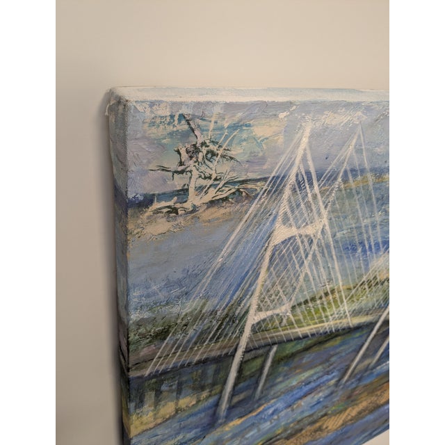 Blue Dames Point Bridge, Abstract Expressionist, Mixed Media on Canvas, Marsha Glazière For Sale - Image 8 of 9