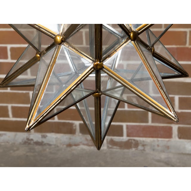Mid-Century Modern Mid 20th Century Mid Century Modern French Star Glass and Metal Light Fixture with Single Socket For Sale - Image 3 of 12