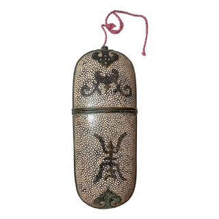 Rare Antique 19th Century Chinese Bronze Shagreen Stingray Glasses Case Holder For Sale