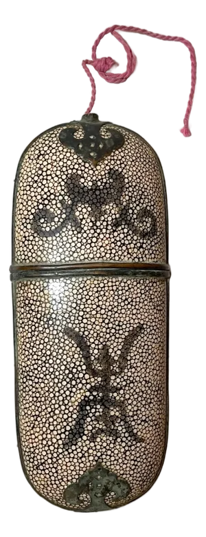 Rare Antique 19th Century Chinese Bronze Shagreen Stingray Glasses Case Holder