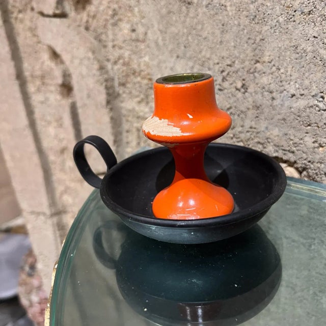 For your consideration, Dansk Hand Painted Wood Candle Holder by A. F. Rasmussen Denmark 1960s Wood painted Orange...
