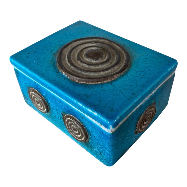 1950s Ugo Zaccagnini Mid-Century Modern Blue Ceramic Pottery Box For Sale