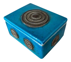 1950s Ugo Zaccagnini Mid-Century Modern Blue Ceramic Pottery Box
