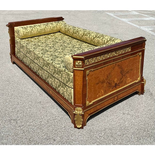 Brown Vintage 19th Century French Louis XVI Marquetry Twin Daybed For Sale - Image 8 of 12
